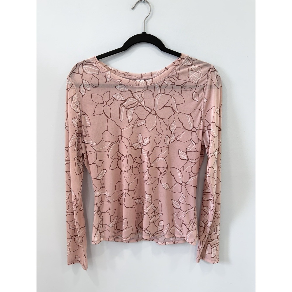 JoyLab Pink Floral Mesh Top XXL Sheer Long Sleeve Stretch Activewear
